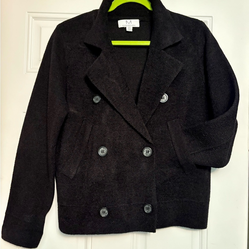 Magaschoni Textured Chenille Knit Double Breasted Blazer Cardigan